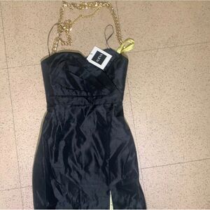 NWT DULCE DUPIONI MAXI CHAIN DRESS (BLACK) SLIT SIDE